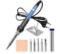 TUOLNK Kit de Fer à Souder 60W 9 Pièces | Réglage de Température 6 Niveaux | 5 Pointes de Soudure + Support + Étain + Éponge | Pour Réparations Électroniques & Projets DIY