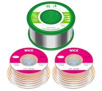 TUOLNK Kit d'outils de soudure en étain 1,0 mm 100 g Sn99,3 Cu0,7 avec noyau de colophane + 2 paquets de 2,5 mm 3 m tresse de mèche à souder No-Clean pour réparation électronique