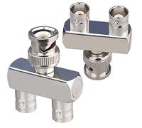 TUOLNK Lot de 2 BNC mâle à Double BNC Femelle Connecteur coaxial RF 3 Voies Adaptateur répartiteur BNC Y pour câble coaxial BNC mâle à 2 BNC Femelle Y Adaptateur Triple coaxial