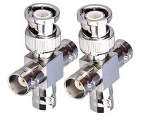 TUOLNK Lot de 2 connecteurs coaxiaux BNC mâles à 3 Femelles de Type T RF Adaptateur coaxial répartiteur 4 Voies pour câble de Diffusion/rallonge Connecteurs en té BNC en Forme de T