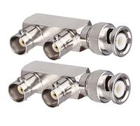 TUOLNK Lot de 2 Fiches Mâles BNC Vers 2 Prises Femelles BNC en Forme de F - Connecteur Coaxial 3 Voies Adaptateur Splitter - Forme Connecteur en Té