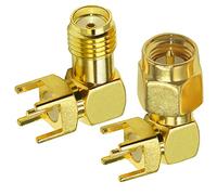 TUOLNK SMA mâle PCB Mount SMA Femelle à Angle Droit à souder PCB Panel Mount RF Coax Adapter 4 Broches Vertical Thru Hole Square Stand 2 Pack