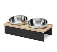 TUONKEE Porte-gamelles surélevé pour Chats et Chiens de Petites Tailles pour 2 Bols en INOX, en Bois de pin