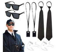 TUONYIS 10 Pièces Ensemble D'accessoires D'agent, Ensemble de Costume de Services Secrets, Costume D'espion, avec Lunettes de Soleil, Cravate, Tube D'écouteur, Carte D'identité (Noir)