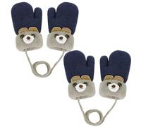 TUONYIS 2 Paires Moufles Bébé Gants Hiver Mitaines Tricoté, Mignon Cartoon Gloves avec Corde Chaud Mitaines avec Doublure Polaire pour Enfants Garçons. (Bleu marine)