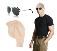 TUONYIS 2 Pièces Bonnet Chauve en Latex Lunettes de Soleil, Bonnet de Maquillage en Latex Calotte Chauve Latex Calottes Chauves Casquettes Chauves Bonnet de Perruque en Latex pour Hommes Femmes