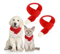 TUONYIS 2 Pièces Écharpe de Chien de Chat de Noël, Foulard de Père Noël Tricoté pour Animaux de Compagnie Foulard de Chien avec Pompon pour Habiller Noël Chats Chien et Décoration de la Maison (Rouge)