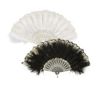 TUONYIS 2 Pièces Éventail Plume Brodées, Éventail Pliable, Accessoires Année 20 Femme, pour Soirée Gatsby de Mariage Vintage (2 Pièces)