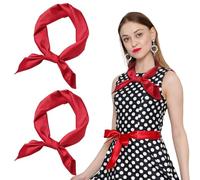 TUONYIS 2 Pièces Foulard Carré Femmes Foulard Carré en Satin Foulards en Soie pour Femme Carré de Soie 70x70cm Echarpe Carré Foulard de Soie Bandana pour Cheveux pour Femme (Rouge) (Rouge)