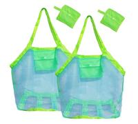 TUONYIS 2 Pièces Grand Sac de Jouets, 45 x 30 x 45cm Réutilisable Sac Plage Jouet en Filet Pliable, Rangement de Jouets de Plage pour Enfants pour Le Transport de Jouets et de Serviettes (Vert)