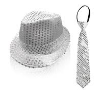 TUONYIS 2 pièces Jazz Dance Hat Chapeau Sequin Coldie, Sequin Fedora Cap for Party 70s Disco Costume Hip-Hop Hipy Disco Hat pour Hen Party Night Jazz Dancers. (Argent)