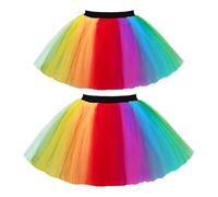 TUONYIS 2 Pièces Mesdames Néon Tutu Jupe Fantaisie Doix,Jupe Tutu pour Filles,Tutu Jupe Étoile Tulle Ballet Danse pour Les Filles de Fête des Femmes 80s Fête de Noël Halloween (Arc-en-Ciel)