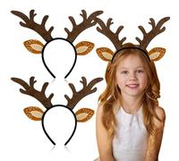 TUONYIS 2 Pièces Serre-tête Oreilles de Cerf, Bandeaux de Noël Renne Bois Couvre-chef Accessoires Cosplay pour Fête Anniversaire Carnaval Halloween Noël (Brun)