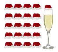 TUONYIS 20 Pièces Décorations de Noël Amusantes en Verre Carte de Tasse de Noël Chapeau de Père Chapeau de Fête de Noël Décoration de Verre à Vin de Table de Maison avec Bonnets de Père Noël (Rouge)