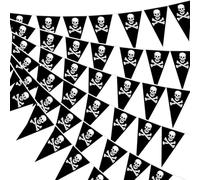 TUONYIS 2Pièces/8M Guirlande de Fanions Pirate Drapeaux de Pirate Drapeau Jolly Roger Forme de Crâne de Pirate et os Croisés pour Fêtes de Pirates, Fêtes d'halloween (Noir) (Noir)