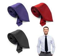 TUONYIS 3 Paquets de Cravates pour Hommes, Cravate d'affaires Formelle pour Hommes, Mode Cravate en Satin Solide pour Hommes pour Le Travail d'affaires Fête de Mariage 8 cm (Noir, Rouge, Violet)