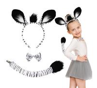 TUONYIS 3 Pièces Animalier Noir et Blanc Set, Oreilles Bandeau Noeud Papillon Queue,pour Jouer aux Zèbres ou Aux Tigres pour les Fêtes d'anniversaire Halloween et le Cosplay(3 Pièces)