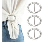 TUONYIS 3 Pièces d'Anneaux pour Echarpes Boucle Foulard Clip Élégant Strass Echarpe Boucle T-shirt Clips Métal Rond Boucle Boucle Foulard Clips Clips de Fermoir D'écharpe pour Dames Filles (Blanc)