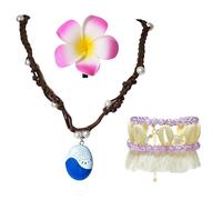 TUONYIS 3 Pièces Déguisement Fille Ocean Robe de Princesse Vaiana Clip à Fleurs Cheville Bohème Collier de Carnaval Halloween Anniversaire Fete Décoration Fournitures