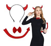 TUONYIS 3 Pièces Ensemble de Costumes de Diable, Cornes de Diable, Bandeau en Corne Rouge, Nœud Papillon,Queue de Diable, Déguisement Diable pour Halloween Carnaval Mascarade Cosplay (Rouge)