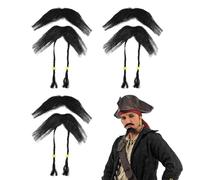 TUONYIS 3 Pièces Ensemble de Poils du Visage de Pirate, Fausse Moustache, Barbe et Moustache de Pirate avec Tresses, Déguisement de Pirate, Accessoire de Déguisement de Pirate (Noir) (Noir)
