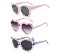 TUONYIS 3 Pièces Lunette de Soleil Enfant Filles, Lunettes de Soleil Polarisées, Lunettes De Soleil Filles Chat Violet Lunettes Coeur Rose, Lunettes de Soleil pour Filles Âge 3-8 (Rose, Violet)