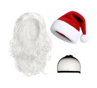 TUONYIS 3 Pièces Set de Costumes de Père No?l,Perruque Pere Noel Perruque et Filet à Perruque,Bonnet de Père Noël,Ornements de No?l pour Adultes Costume de Vacances Fête du Nouvel An(3 Pièces)