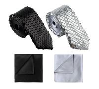 TUONYIS 4 Pièces Cravates et Carré de Poche Paillettes, Cravate et Accessoires de Veste Paillettes, Unisexe, Festival de Mariage, Fête Disco, Carnaval (Noir, Argent)