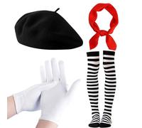 TUONYIS 4 Pièces Deguisement Mime Femme, Déguisement Mime Adulte Accessoire Mime Deguisement Mime Homme, Accessoires Mime Costume Se Cirque Femme Costume Adulte Carnaval (4)