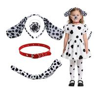 TUONYIS 4 Pièces Ensemble de Costume de Dalmatien,Costume de Chien Tacheté, Bandeau d'oreilles de Chien Tacheté,Queue de Nez Tour de Cou en PU Rouge pour Anniversaire Carnaval Halloween(4 PCS)