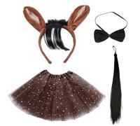 TUONYIS 4 Pièces Ensemble de Costumes de Cheval Brun,Horse Ears Serre-tête et Queue de Cheval en Peluche Bow Tie Star Tutu Suit pour Kid Christmas pour les Enfants de la Fête Ferme Halloween(Brun)