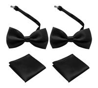 TUONYIS 4 Pièces Nœud Papillon homme pour smoking+mouchoirs de poche, Noeud Papillon Homme et Mouchoir Noeud Papillon deja noue reglable Couleur unie Pochette pour Fete Mariage (Noir)