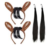 TUONYIS 4 Pièces Oreilles de Cheval sur Bandeau et Queue, Bandeau de Noël, Cornes de Taureau Ensemble de Costumes, pour Garçons et Filles Adultes, Accessoires Sur le Thème du Festival Diable(Marron)