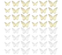 TUONYIS 48 PiècesAutocollant Mural Papillon 3D, 3 Tailles Autocollants DIY, Autocollants Muraux Papillon Or Argent Chambre, Autocollants Muraux Amovibles pour Décors de Mariage Murs Chambre (48 PCS)