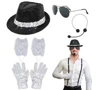 TUONYIS 5 Pièces Accessoires Rock pour Adultes,Paillettes Gants Chapeau Microphone Lunettes de Soleil Chaussettes à Paillettes,Rocker Star Accessoires pour Fête à Thème (Argent) (Argent)