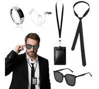 TUONYIS 5 Pièces Agent Costume Accessoires Ensemble de Costumes de d'espions Services Secrets Accessoires, Men in Black Deguisement, pour Hommes Femme Enfants,Carnaval, Halloween Cosplay(Noir)