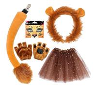 TUONYIS 5 Pièces Costume de Lion pour Enfants, Oreilles de Bandeau Gants Queue Tutu Peinture sur Visage Kit de lion,Animal lion pour Cosplay Animal, Performance sur Scène Halloween