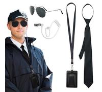 TUONYIS 5 Pièces Ensemble D'accessoires D'agent, Ensemble de Costume de Chauffeur D'Agent de Sécurité, avec Lunettes de Soleil, Cravate, Porte Carte, Tube D'écouteur, pour Carnaval, Halloween (Noir)