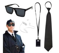 TUONYIS 5 Pièces Ensemble D'accessoires D'agent Ensemble de Costume de Services Secrets, Costume D'espion, avec Lunettes de Soleil, Cravate, Tube D'écouteur, Carte D'identité (Noir)