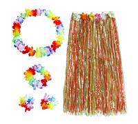 TUONYIS 5 Pièces Hawaiian Hula Jirt Costume Ensemble,Garland Bandbands Colliers Bracelets Murts d'herbe,Hawai Tropical Anniversaire Decoration pour la Plage à Thème Fête Hawaïenne Tropicale (5 Pcs)