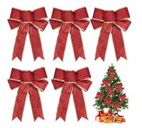 TUONYIS 5 Pièces Noeud de Ruban de Noël Noeuds de Noël Noeud Rouge Noel, 20cm Grande Taille Arcs Arcs de Noël Ruban Pailleté Nœuds pour Guirlande de Noël, Sapin de Noël, Cadeaux Artisanat (Rouge)
