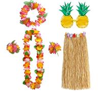 TUONYIS 6 Pièces Hawaiian Leis Party Decorations, Collier de Fleurs Collier Hawaien Fleurs Bracelet Garland Bandeau Jupe de Paille,Decoration Carnaval pour Soirées à Thème Mariages(6 PCS)