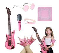 TUONYIS 6 Pièces Pink Vetement Rockstar Deguisement Disco Enfant, Accessoires de Costume Punk Déguisements Rockstar pour Filles Deguisements Punk Accessoires, Fournitures de Carnaval (Rose)
