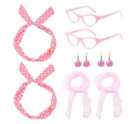 TUONYIS 8 Pièce Accessoire Année 50 Femme, Années 1950 Costume Accessoires Costume des Années 1950, Ensemble à Pois Écharpe Boucle Oreille Bandeau Lunettes pour Soirée de Déguisement Fête Party