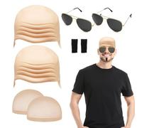 TUONYIS 8 Pièces Bonnet Chauve en Latexm, chauve crâne chapeau, Bonnet de Perruque Chauve pour Maquillage, Perruque Chauve Lunettes Casquette Chauve, pour Halloween Déguisements (couleur de peau)