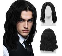 TUONYIS Années 70 Années 80 Perruque pour hommes longue perruque noire, hommes Curly Cosplay Wigs, Men Costume Hippie Rockstar Men's Wig For Carnival Halloween Costume (Noir)
