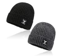 TUONYIS Bonnet d'hiver pour homme, bonnet d'hiver en laine doux à revers avec doublure épaisse et chaude, bonnet d'hiver pour homme et femme, bonnet d'hiver en tricot thermique pour homme., 2 pièces.,