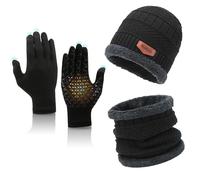 TUONYIS Bonnet Écharpe et Gants à Écran Tactile Hommes Femmes, Ensemble Chauds d'hiver 3en1 Hiver Tricotés d'hiver Bonnet Gants Tactiles Écharpe avec Doublure Polaire (Noir)