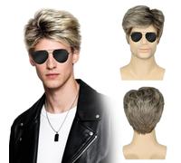 TUONYIS Courte Perruque pour Homme, Perruque Mulet Homme des Années 80, Blond Punk Rock Perruques Années 70 80 Accessoires de Costume pour Cosplay Halloween Carnaval (Blond)