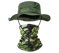 TUONYIS Ensemble de Chapeau de crème Solaire de 2 pièces, Largeur de Protection des Chapeaux à Bord Large, Camo Seau Boonie Safari Chapeau (FR/ES, Alpha/Lettres, 5, 6, Vert Armée)